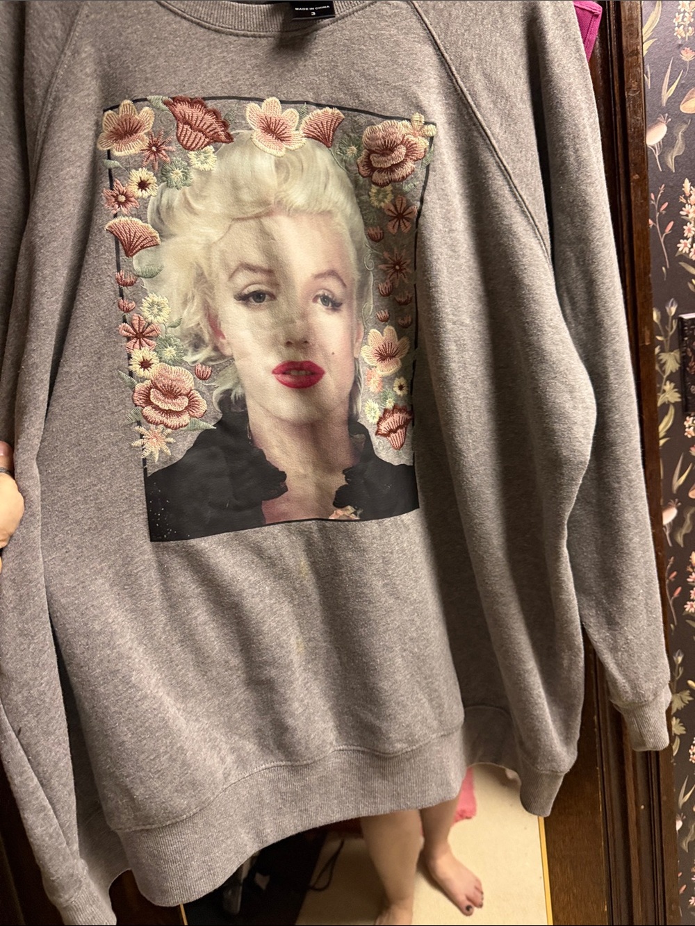 Gray Crewneck Sweatshirt with Floral Portrait Graphic Marilyn Monroe Torrid 3